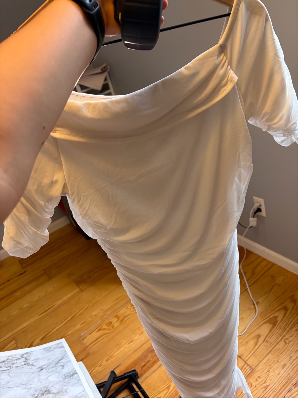 VENUS White Cream Off-Shoulder Ruched Midi Dress size M - Picture 6 of 7
